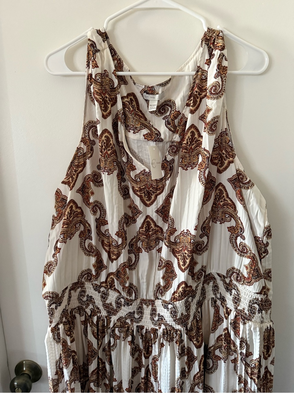 EST 1946 Woman’s Plus Size Maxi Dress Ivory W Paisley Diamond Pattern 26/28 Long